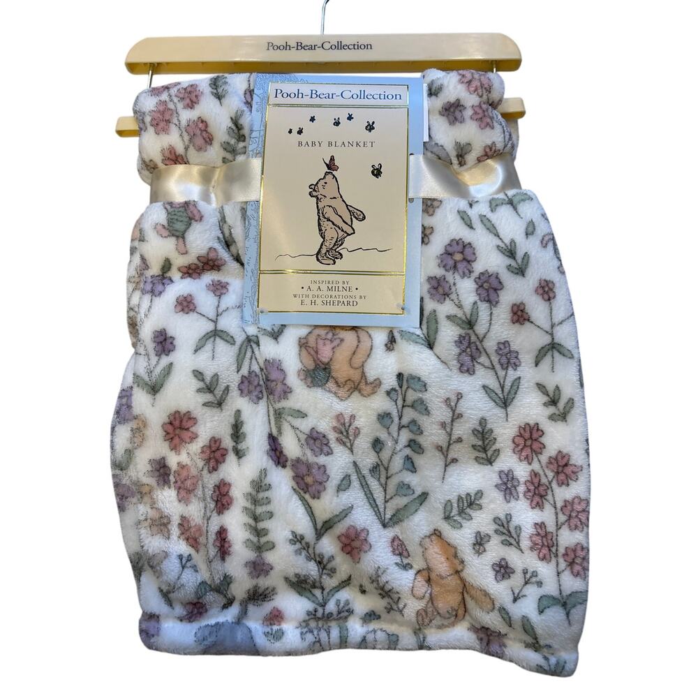 Winnie the Pooh Bear Collection Baby Blanket White Pink Floral Piglet Eeyore NEW